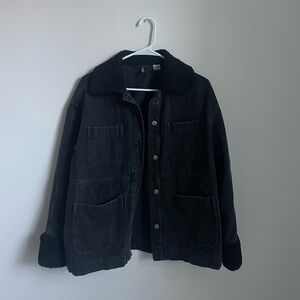 HM faux fur collar black denim chore jacket